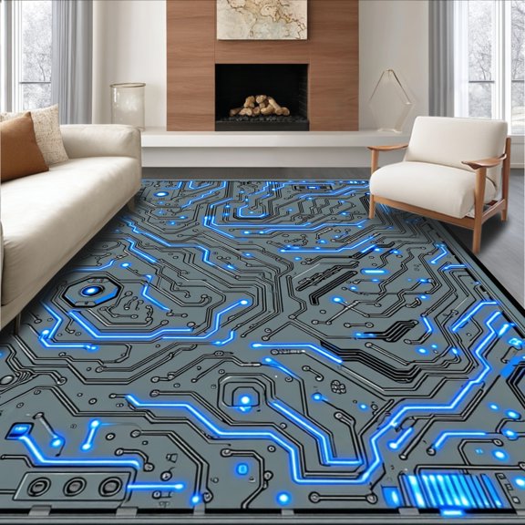 Flatwoven High Traffic Area Rug, Gamepad Maze Gaming Labyrinth Design, Non Slip, Stain Resistant, Washable Area Rugs for Living Room, Bedroom(Gray, 2X3)