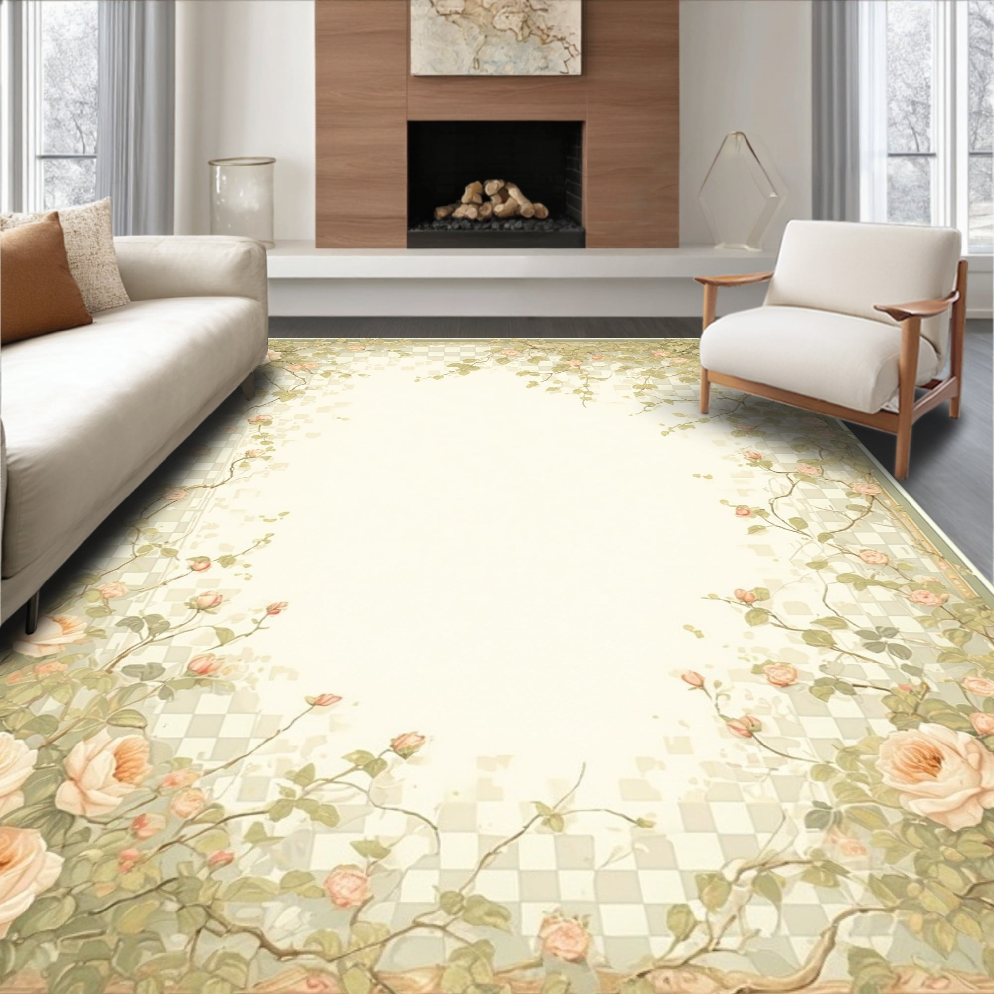 Flatwoven High Traffic Area Rug, Gentle Sylvan Climbing Rosebud Checker ...