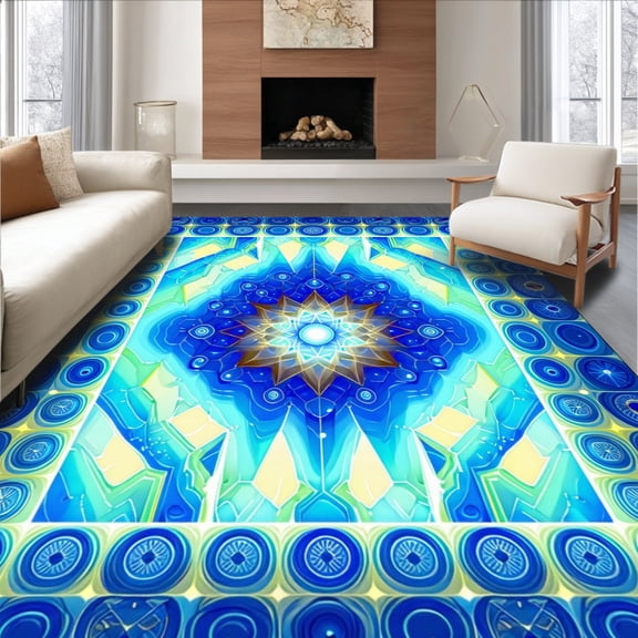 Flatwoven High Traffic Area Rug, Geode Composite Featuring Culm Ceramic And Rugpaw Savior Design, Non Slip, Stain Resistant, Washable Area Rugs for Living Room, Bedroom(Blue, 2X3)