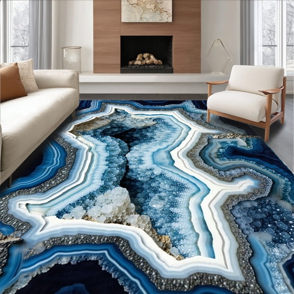 Flatwoven High Traffic Area Rug, Geode Slice Area Mineral Inspired, Non Slip, Stain Resistant, Washable Area Rugs for Living Room, Bedroom(Blue, 2X3)