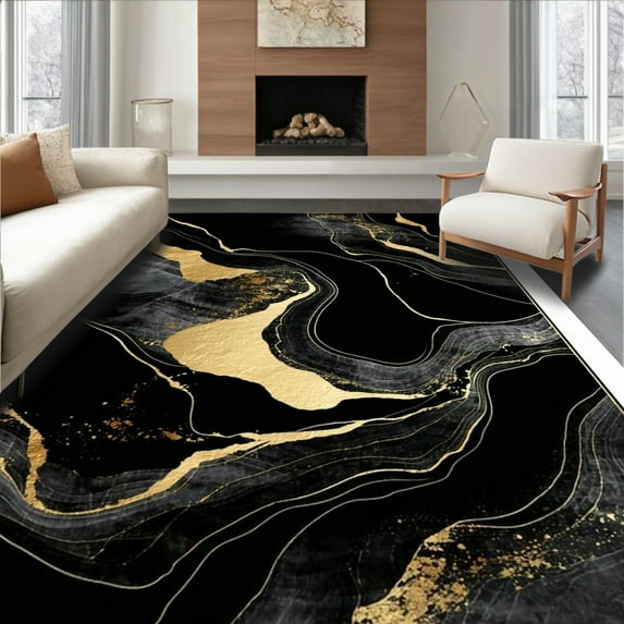 ODIKA 2x3 Machine Washable Non-Slip Area Rug, Contemporary High Traffic Rug, Black, 6385