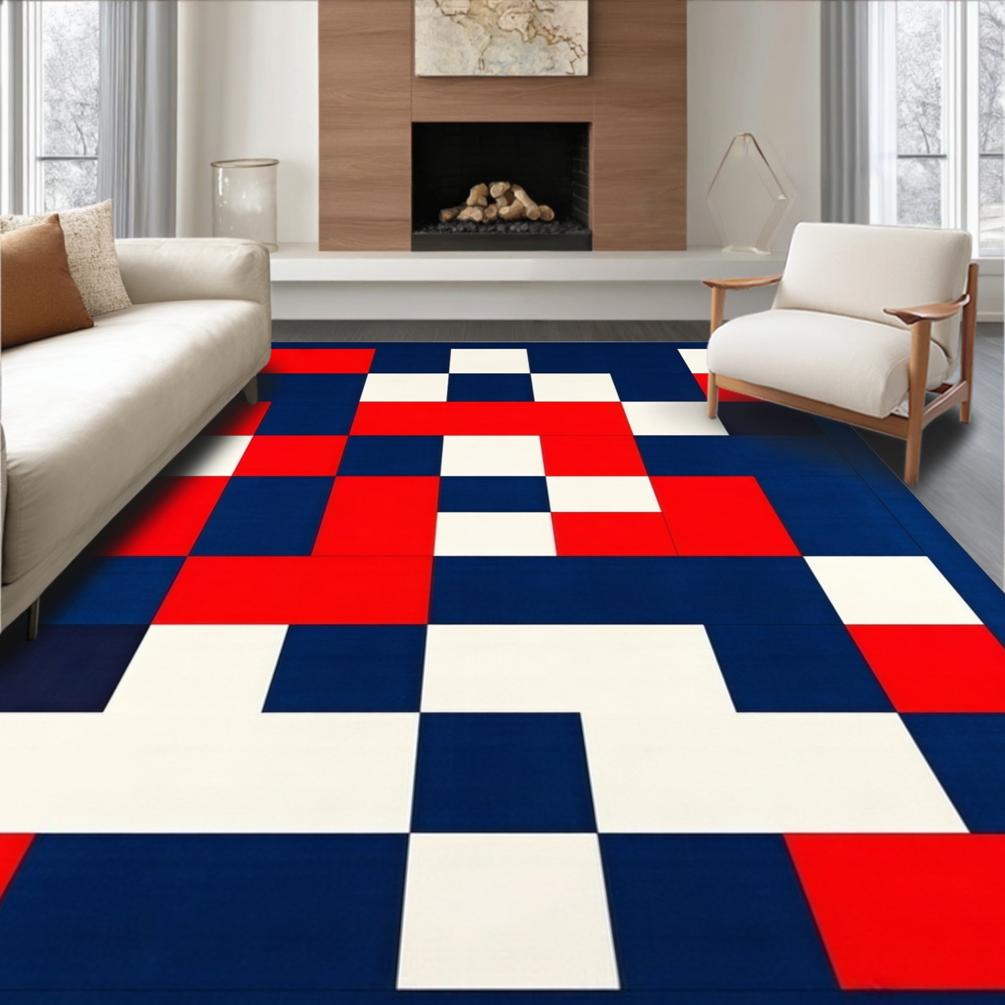 ODIKA 4'x6' Machine Washable Non-Slip Area Rug, Giant Checkers And Tic ...