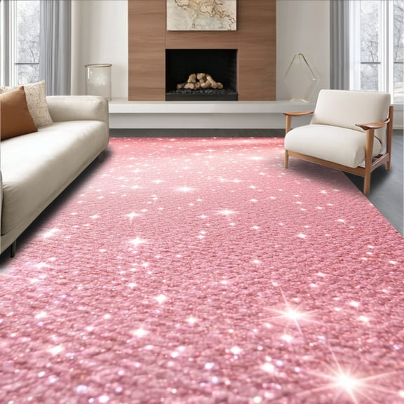 ODIKA 4'x6' Machine Washable Non-Slip Area Rug, Glitter Pink Runway Party Aisle for Celebrations High Traffic Rug, Pink, 94621
