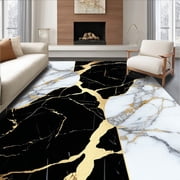 ODIKA 6x9 Machine Washable Non-Slip Area Rug, Golden Vein Marble Effect Chic Abstract Floor High Traffic Rug, Black, 81767