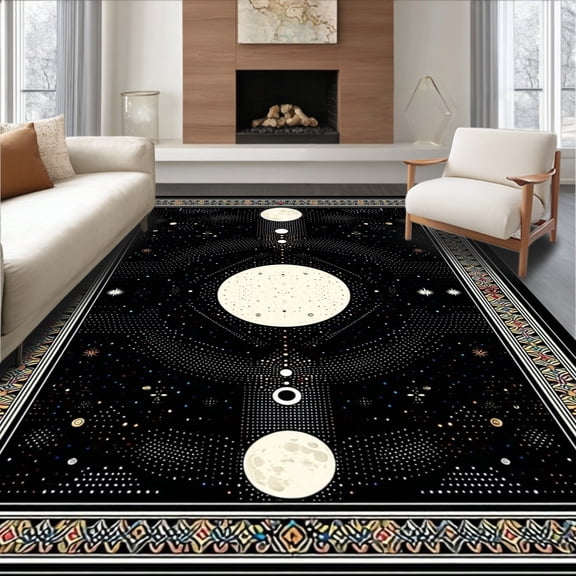ODIKA 2'x3' Machine Washable Non-Slip Area Rug, Gothic Black Floral Design High Traffic Rug, Black, 30845