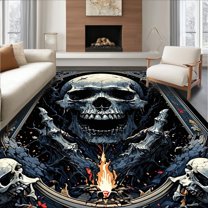 Flatwoven High Traffic Area Rug, Gothic Floral Skull Motif, Non Slip, Stain Resistant, Washable Area Rugs for Living Room, Bedroom(Gray, 4X6)