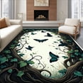 thumbnail image 1 of Flatwoven High Traffic Area Rug, Gothic Inspired Dark Floral and Moth with Ornate Detailing, Non Slip, Stain Resistant, Washable Area Rugs for Living Room, Bedroom(Green, 4X6), 1 of 8