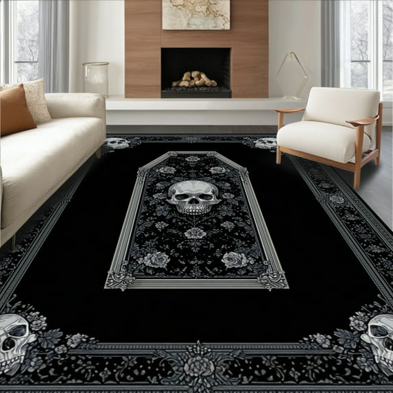 Flatwoven High Traffic Area Rug, Gothic Macabre Silhouette Artwork, Non Slip, Stain Resistant, Washable Area Rugs for Living Room, Bedroom(Black, 4X6)