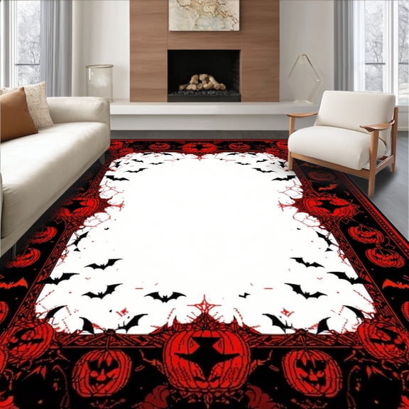 Flatwoven High Traffic Area Rug, Gothic Spooky Bat Silhouette, Non Slip, Stain Resistant, Washable Area Rugs for Living Room, Bedroom(Black, 4X6)