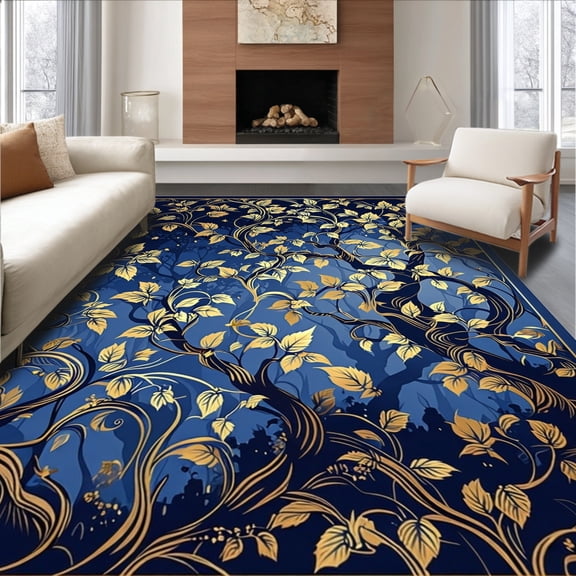 Flatwoven High Traffic Area Rug, Grand Mystical Bough with Melting Accession Statement Design, Non Slip, Stain Resistant, Washable Area Rugs for Living Room, Bedroom(Blue, 4X6)