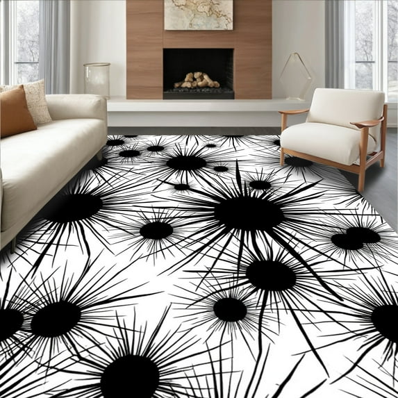 ODIKA 6' Machine Washable Non-Slip Area Rug, Graphic Splatter Design High Traffic Rug, Black, 298552