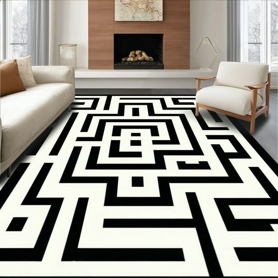 ODIKA 3'x5' Machine Washable Non-Slip Area Rug, Greek Noir Variegation Satiny Elevation High Traffic Rug, Gray, 191304