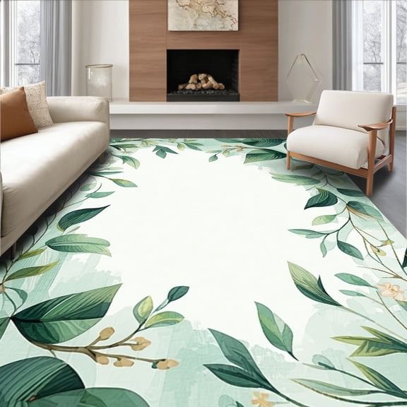 ODIKA 2'x3' Machine Washable Non-Slip Area Rug, Green Floral Dream Entryway Garden High Traffic Rug, Green, 92706