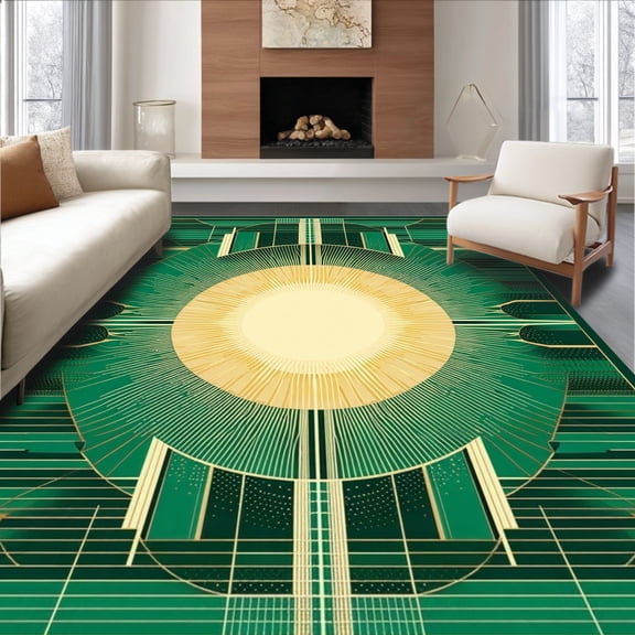 Flatwoven High Traffic Area Rug, Green Sun Runner, Non Slip, Stain Resistant, Washable Area Rugs for Living Room, Bedroom(Green, 5X7)