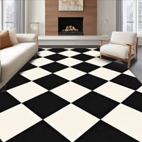 Flatwoven High Traffic Area Rug, Grid Checkerboard Farmhouse Style, Non Slip, Stain Resistant, Washable Area Rugs for Living Room, Bedroom(Black, 4X6)