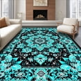 thumbnail image 1 of ODIKA 3'x5' Machine Washable Non-Slip Area Rug, Half Round Doormat with Turquoise and Charcoal Design High Traffic Rug, Black, 89049, 1 of 7