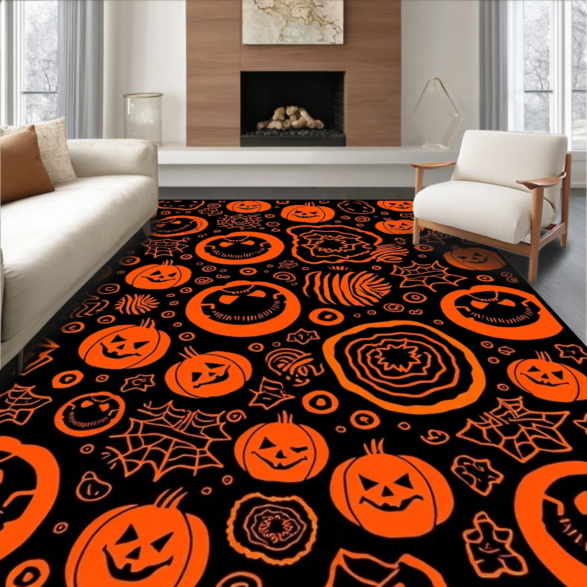 Flatwoven High Traffic Area Rug, Halloween Haunt Spooky Spiderweb ...