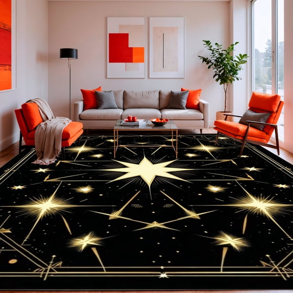 ODIKA 4'x6' Machine Washable Non-Slip Area Rug, Halloween Pentagram High Traffic Rug, Black, 136015