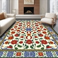 thumbnail image 1 of ODIKA 6'x9' Machine Washable Non-Slip Area Rug, Hand Painted Talavera Style Half Round with Chili Pepper Accents High Traffic Rug, White, 66205, 1 of 7