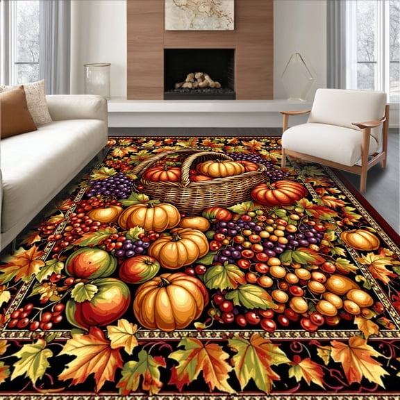ODIKA 4'x6' Machine Washable Non-Slip Area Rug, Harvest Welcome Seasonal Autumn Doormat High Traffic Rug, Brown, 100215