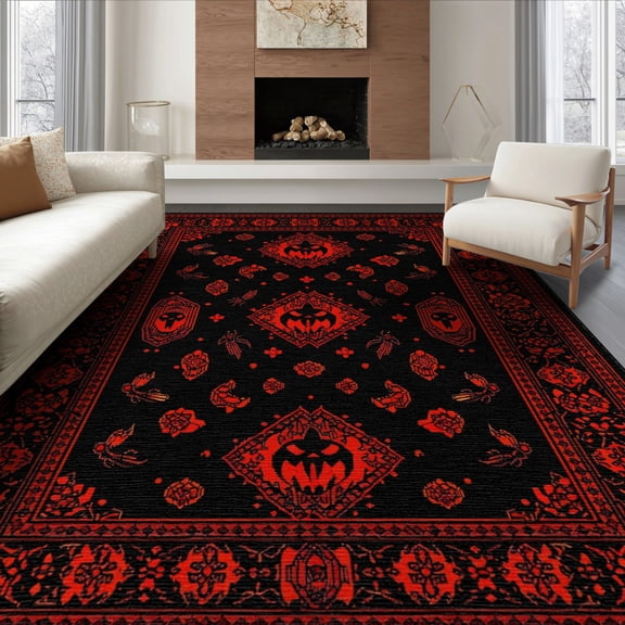 ODIKA 6'x9' Gothic Black Washable Area Rug for Family Room, Living Mater Bedroom, Non-Slip, Easy Care