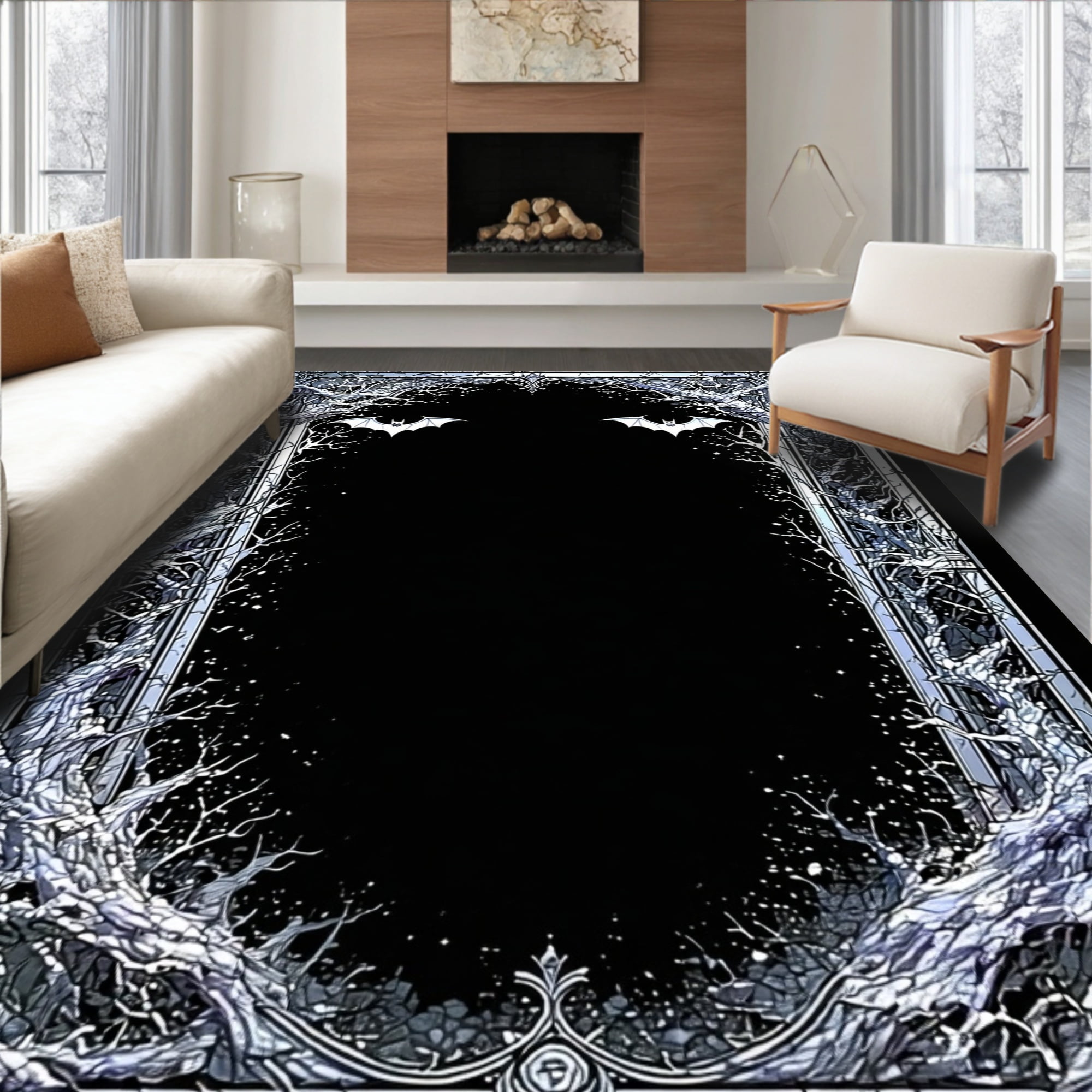 Flatwoven High Traffic Area Rug, Haunting Silver Spooky Aesthetic, Non ...