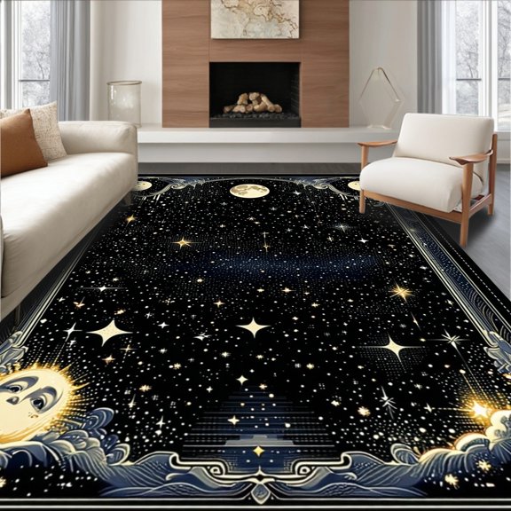 ODIKA 8'x10' Machine Washable Non-Slip Area Rug, Haunting Dusted Minimalism High Traffic Rug, Black, 35317