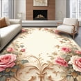 thumbnail image 1 of ODIKA 5'x7' Machine Washable Non-Slip Area Rug, Heirloom Cottage Rose with Baroque Scroll Embellishments High Traffic Rug, Pink, 231582, 1 of 7