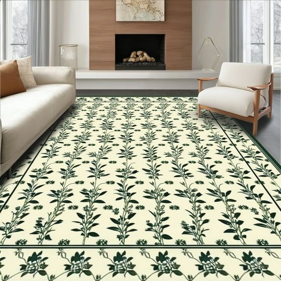 Flatwoven High Traffic Area Rug, Heritage Botanical Archive Illustration Collection, Non Slip, Stain Resistant, Washable Area Rugs for Living Room, Bedroom(Green, 4X6)