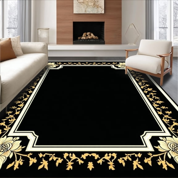 ODIKA 2'x3' Machine Washable Non-Slip Area Rug, Heritage Porch With Customizable and Welcome Message High Traffic Rug, Black, 131972
