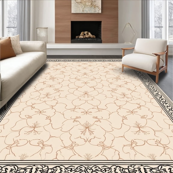Flatwoven High Traffic Area Rug, Heritage Trellis Interlocking Lattice with Floral and Leaf Motifs, Non Slip, Stain Resistant, Washable Area Rugs for Living Room, Bedroom(Beige, 4X6)