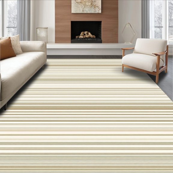 Flatwoven High Traffic Area Rug, High Traffic Performance Featuring a Modern Striped Design in Beige, Non Slip, Stain Resistant, Washable Area Rugs for Living Room, Bedroom(Beige, 2X3)