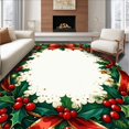 thumbnail image 1 of ODIKA 2'x3' Machine Washable Non-Slip Area Rug, Holiday Laurel Wreath Design Featuring Stylized Berries and Elegant Ribbon Swirls High Traffic Rug, Red, 147447, 1 of 7