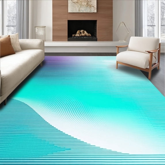 ODIKA 3'x5' Machine Washable Non-Slip Area Rug, Horizon Illuminated with Gradient Lines High Traffic Rug, Blue, 97955