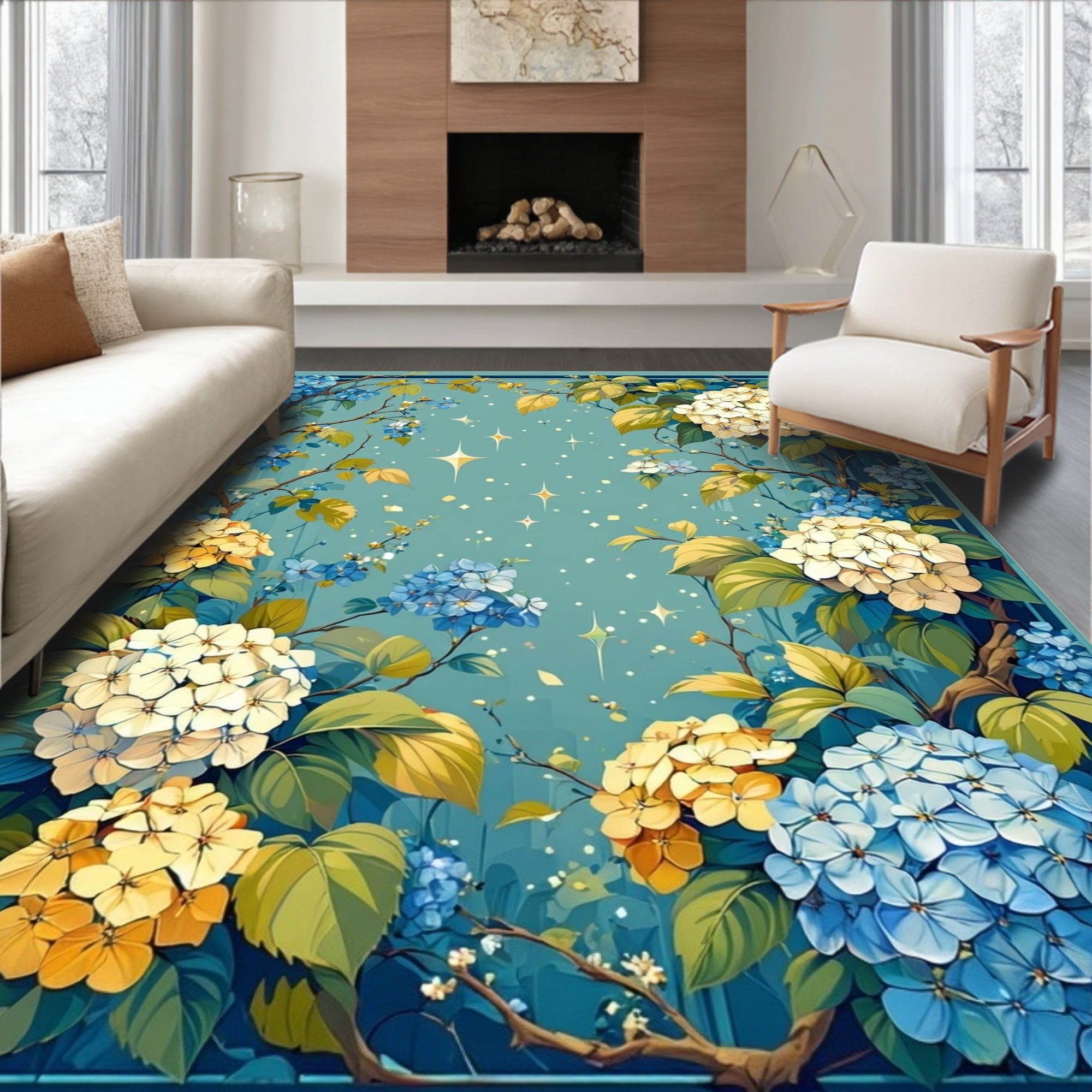 Flatwoven High Traffic Area Rug, Hydrangea Garland Lagoon Nouveau ...