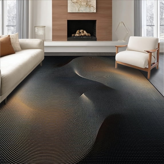 ODIKA 6'x9' Machine Washable Non-Slip Area Rug, Hypnotic Wave Swirling Abstract Floor High Traffic Rug, Brown, 91859