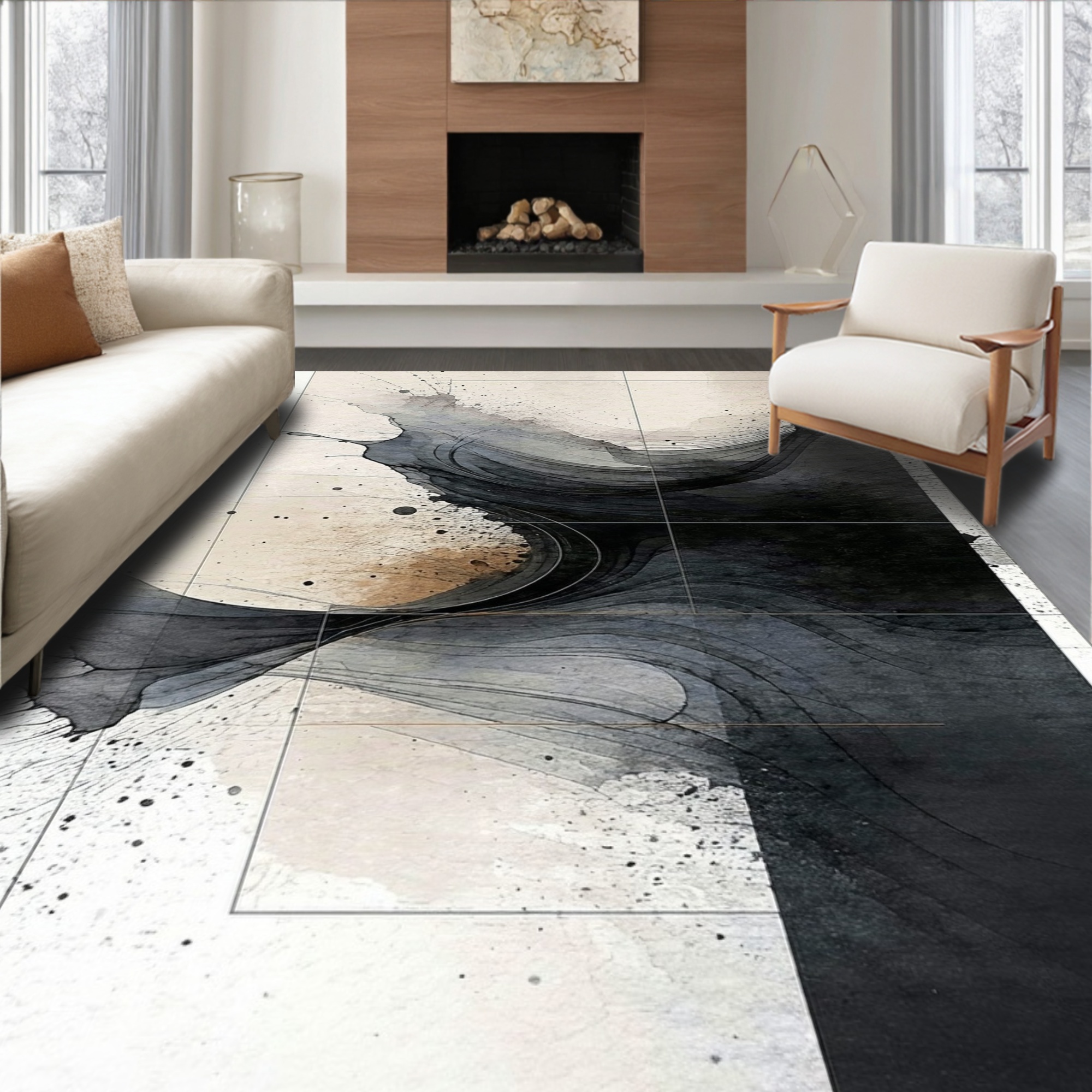 Sprinkle Area Rug ODIKA 6'x9' Machine Washable Non-Slip Area Rug, Ink Blot Abstract ...