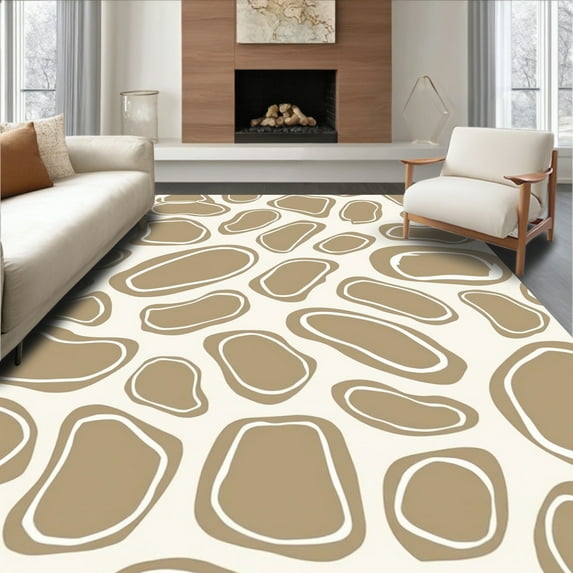 ODIKA 8'x10' Machine Washable Non-Slip Area Rug, Interlocking Spotted with Abstract Curves High Traffic Rug, Brown, 331301