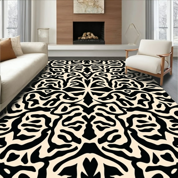 ODIKA 2'x3' Machine Washable Non-Slip Area Rug, Interlocking Spotted Modern Animal Print High Traffic Rug, Black, 296949