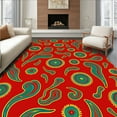 thumbnail image 1 of ODIKA 8'x8' Machine Washable Non-Slip Area Rug, Interlocking Wave Design with Artistic Sun Motifs High Traffic Rug, Red, 392652, 1 of 5