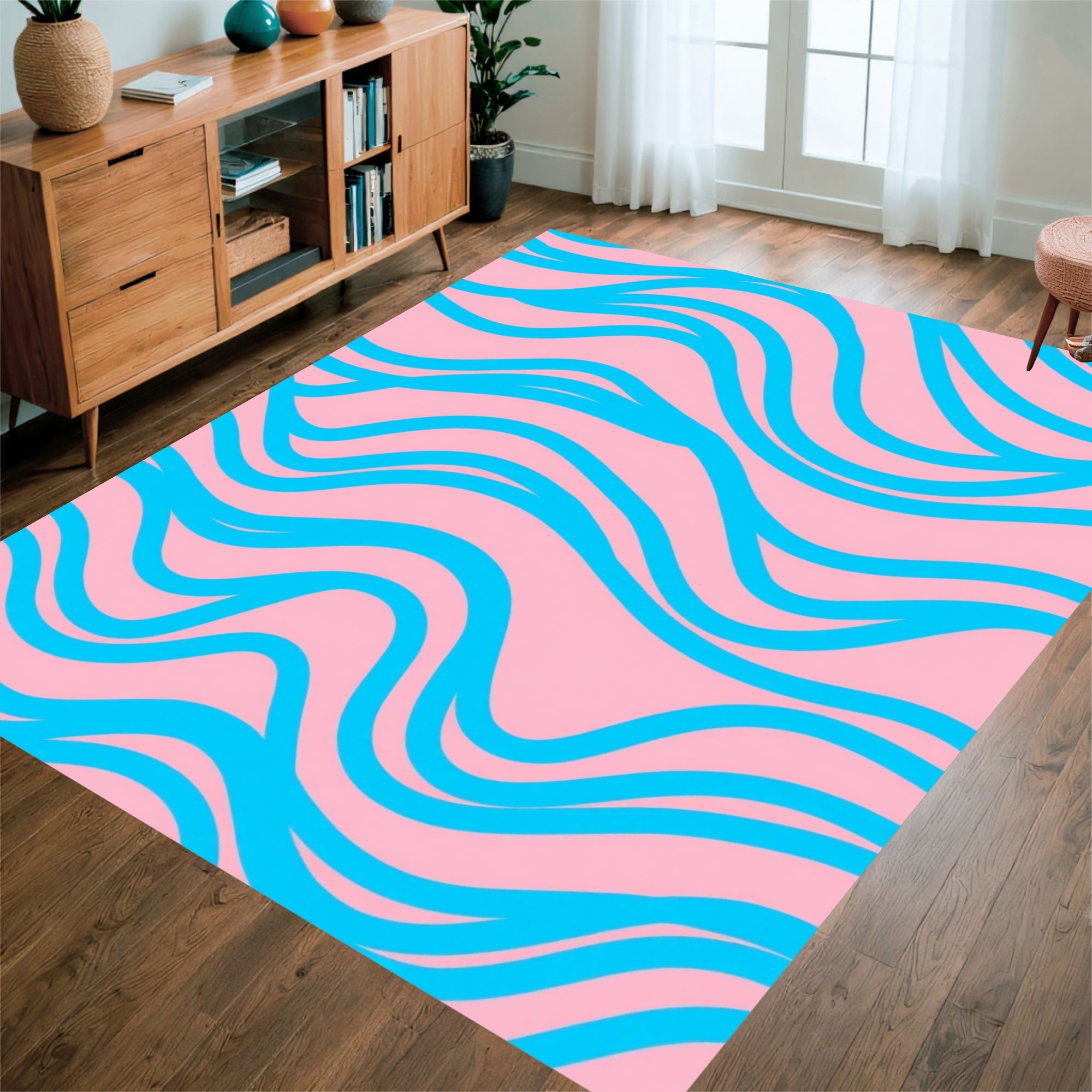 Flatwoven High Traffic Area Rug, Interlocking Wave Motif Featuring ...