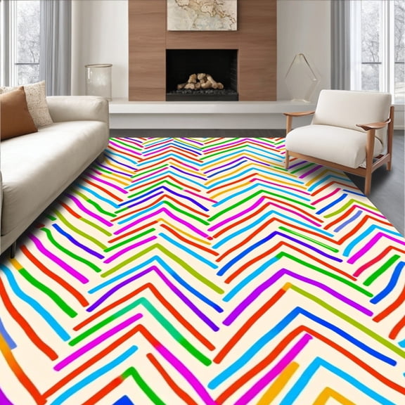 Flatwoven High Traffic Area Rug, Interlocking Zigzag Rainbow with Subtle Boho Flair, Non Slip, Stain Resistant, Washable Area Rugs for Living Room, Bedroom(Red, 2X3)