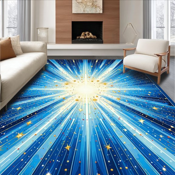 Flatwoven High Traffic Area Rug, Interstellar Starburst for Modern Space Enthusiasts, Non Slip, Stain Resistant, Washable Area Rugs for Living Room, Bedroom(Blue, 2X3)