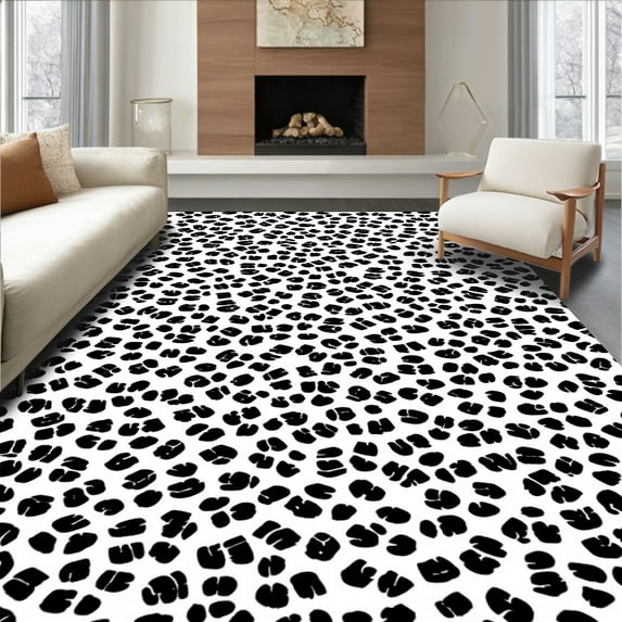 ODIKA 8' Machine Washable Non-Slip Area Rug, Intricate Cowhide Design High Traffic Rug, Black, 289671