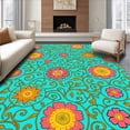 thumbnail image 1 of ODIKA 8' Machine Washable Non-Slip Area Rug, Intricate Floral Medley with Vibrant Nature Inspired High Traffic Rug, Turquoise, 236730, 1 of 7