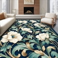 thumbnail image 1 of ODIKA 3'x5' Machine Washable Non-Slip Area Rug, Intricate Floral Featuring Layered Petals and Vine High Traffic Rug, Navy, 283183, 1 of 7