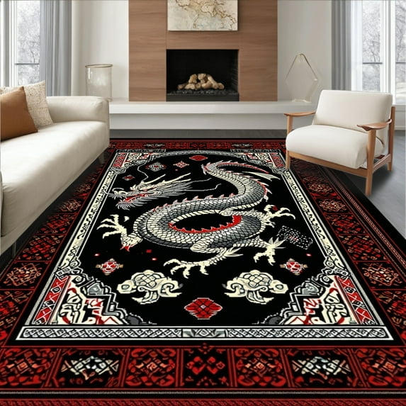 ODIKA 8'x10' Machine Washable Non-Slip Area Rug, Intricate Gothic Inspired High Traffic Rug, Black, 27176