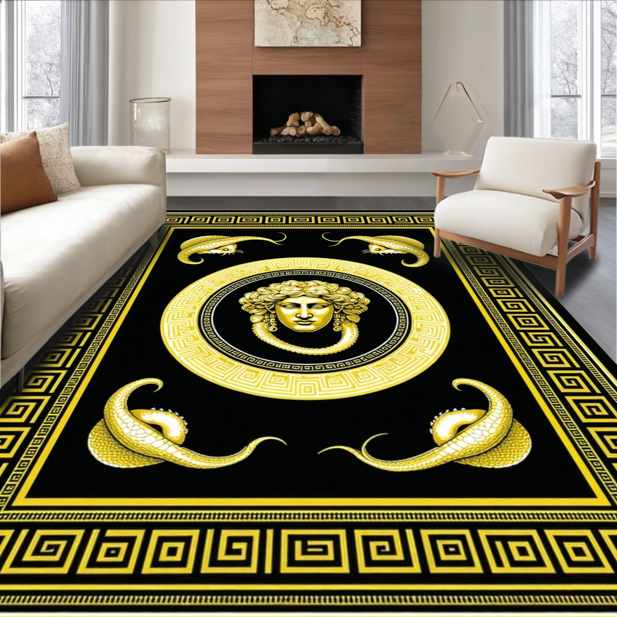 Flatwoven High Traffic Area Rug, Intricate Greek Key Circle Rug ...