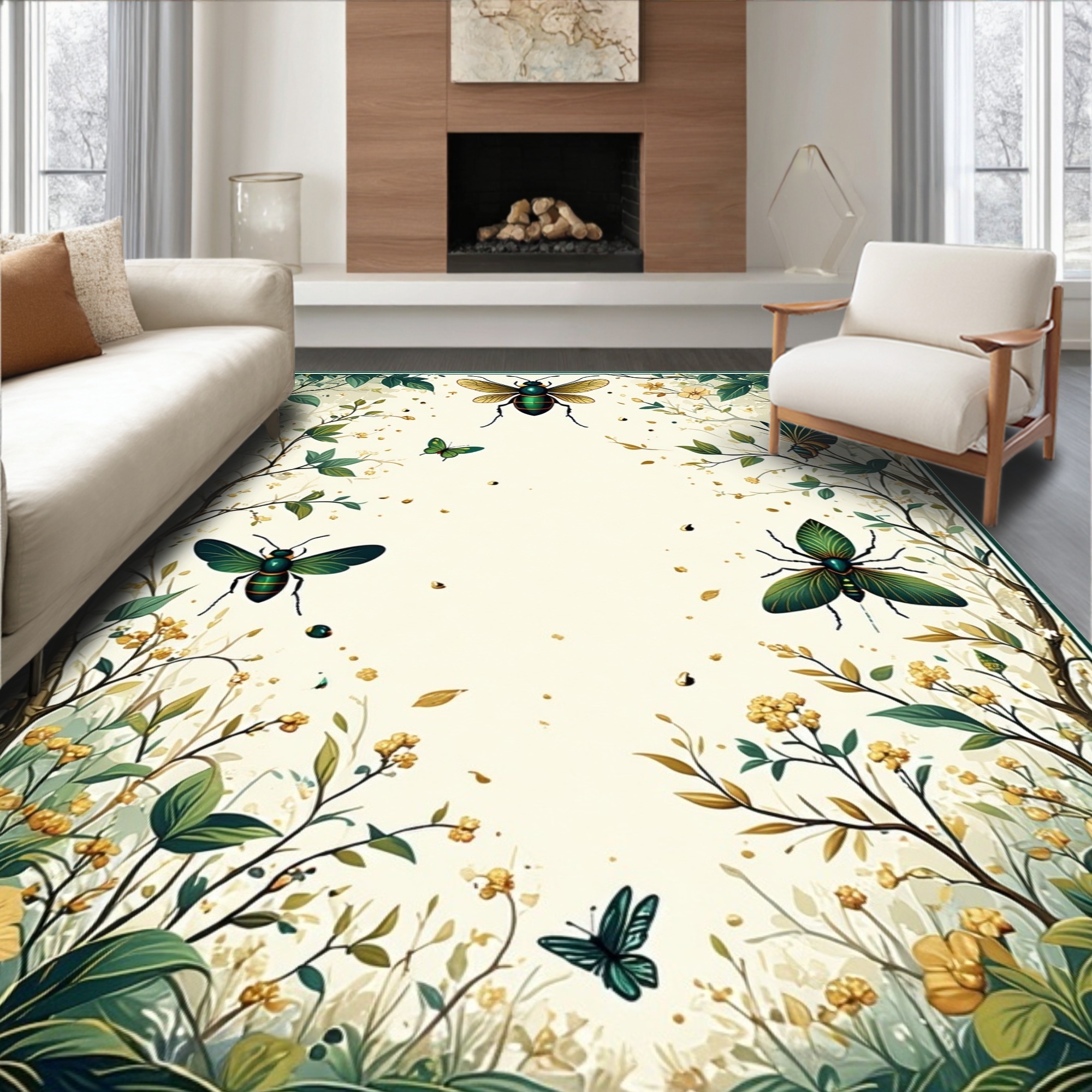Flatwoven High Traffic Area Rug, Intricate Insect Motif Featuring ...