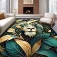 thumbnail image 1 of ODIKA 4'x6' Machine Washable Non-Slip Area Rug, Iridescent Lion Motif with Botany Dollar and Flocculent Extravagance High Traffic Rug, Teal, 178451, 1 of 7